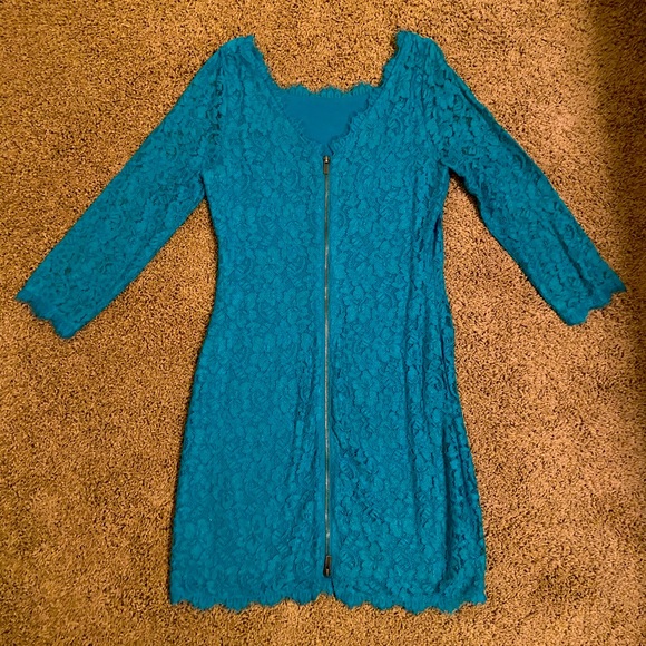 $350 Teal Lace Diane von Furstenberg Mini Dress - Picture 2 of 9